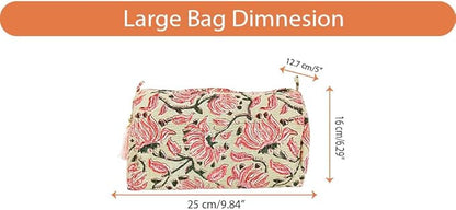 Rastogi Handicrafts Cosmetic Bags Set, 3 Piece Make Up Organizer Bag Storage Bags with Zipper Closure (3, Beige, Design-2)