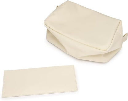 Organizer Bag Lightweight Cosmetic Bag with Ring Clasp Perfect Travel Makeup Bag for Women nylon Stand Up Design (Creamy White/Nylon)