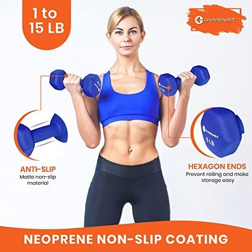 GYMENIST Pair of Dumbbells Set of 2 Soft Non Slip Grip Dumbbells Pair Covered with Neoprene (5 LB)