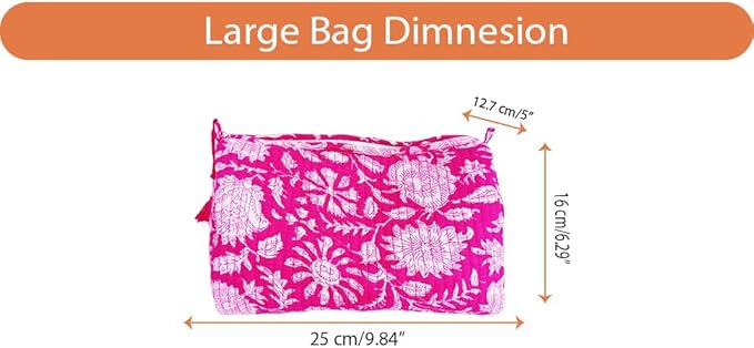 Rastogi Handicrafts Cosmetic Bags Set, 3 Piece Make Up Organizer Bag Storage Bags with Zipper Closure (3, Pink, Design-5)