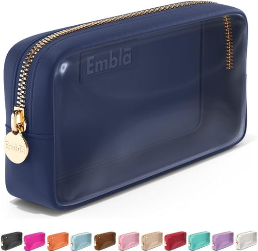 Embla Clear Cosmetic Bag Makeup Case, Clear Zipper Make Up Pouch and Toiletry Travel Tote, Cute Skincare Pouches for Women Girls, Preppy Purse Cosmetic Organizer, Small Makeup Bags, Sapphire