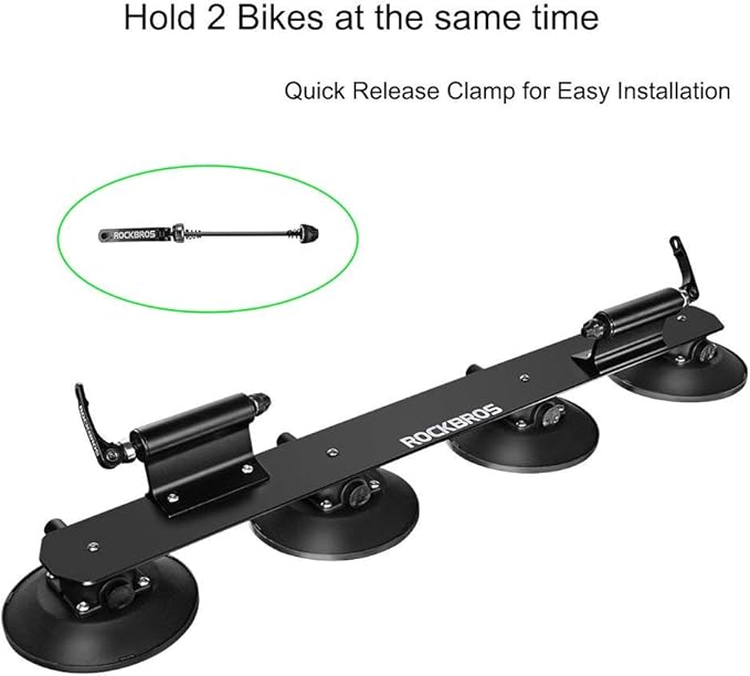 ROCKBROS Suction Cup Bike Rack for Car Roof Top Sucker Bike Rack Quick Release Aluminium Alloy Bike Carrier with Sucker for 2 Bikes