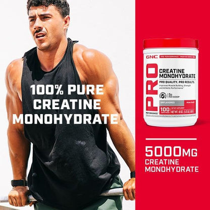 GNC Pro Performance Creatine Monohydrate Powder | Science-Backed | Improves Muscle Building, Strength and Athletic Performance | Banned Substance Free | 50 Servings