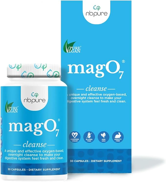 nbpure MagO7 - Natural Colon Cleanse & Detox - Occasional Constipation Relief, Stool Softening, & Bloating Support for Men & Women - Ozonated Magnesium Oxide, 30 Capsules