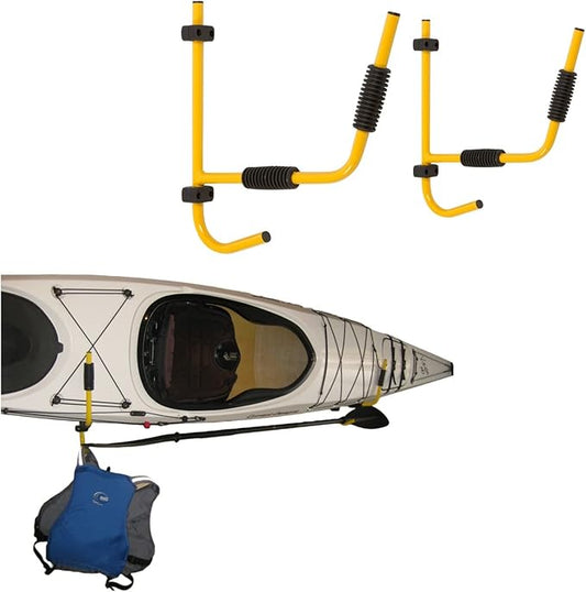 Suspenz Kayak Folding Storage Rack, Wall Hangers, Hooks, Indoor & Outdoor Use, Weight Capacity 75 lbs, Yellow, (12-8601)