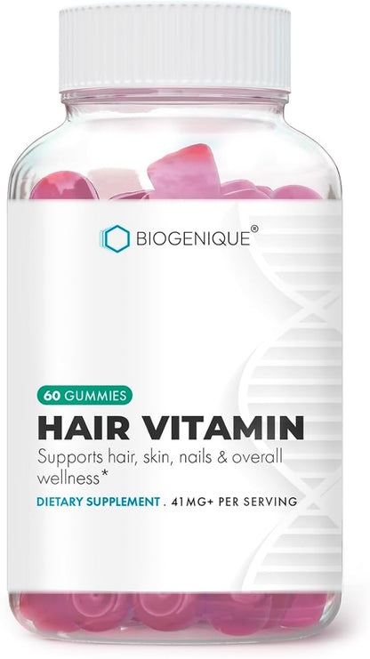 Hair Vitamins Gummies with Biotin 5000 mcg Vitamin A, C & E Support Hair Growth & Promotes Strong Hair, 60 Gummies Natural Raspberry & Blueberry Flavor - Non-GMO, Gluten Free