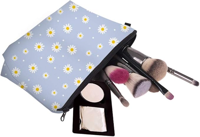 Cute Travel Makeup Bag Cosmetic Bag Small Pouch Gift for Women (Daisy)