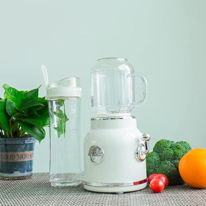Plplaaoo Travel Cup Blender,Portable Smoothie and Shake Blender, Retro Mini Maker Mixer with Double Cup,Ice Crush Maker Countertop Juice Blenders with Stainless Steel Blades CN Plug(Beige)