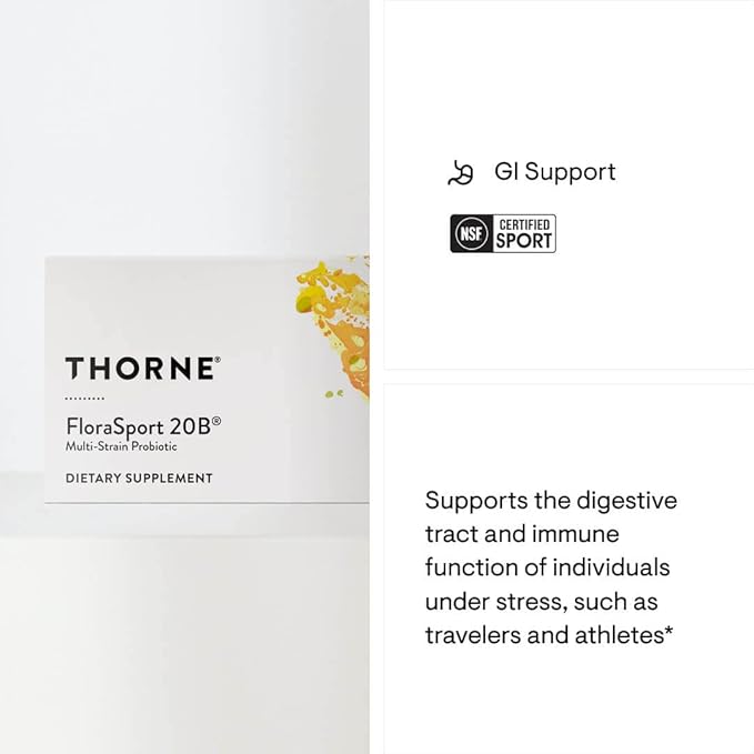 THORNE FloraSport 20B - Probiotic Supplement - Promotes Digestive Support, Gut Health, Immune Function and Occasional Diarrhea or Constipation - NSF Certified for Sport - 30 Capsules - 30 Servings