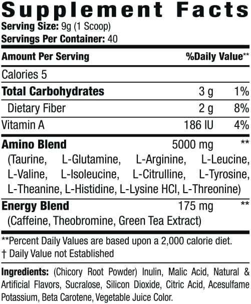 Amino+ Powder - Pre and Post Workout with Caffeine + Green Tea Extract - BCAA, Amino Acids, Zero Sugar, Low Calorie, Superior Taste, 40 Servings (Raspberry Lemonade)