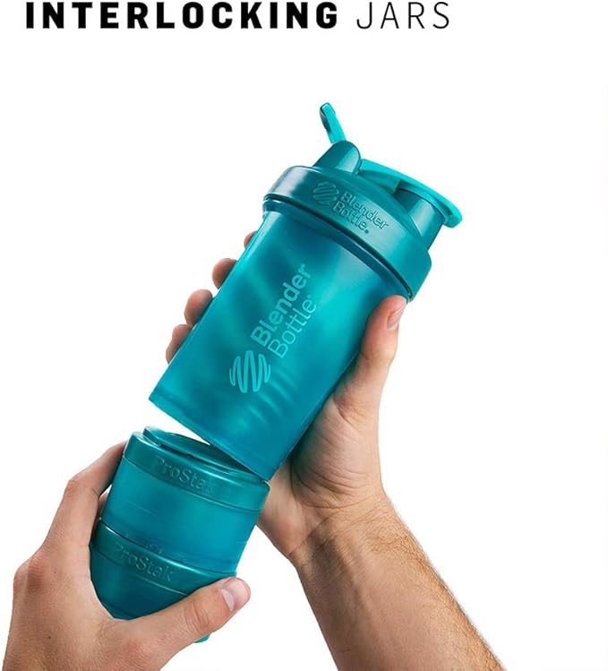 BlenderBottle Shaker Bottle with Pill Organizer and Storage for Protein Powder, ProStak System, 22-Ounce, Navy