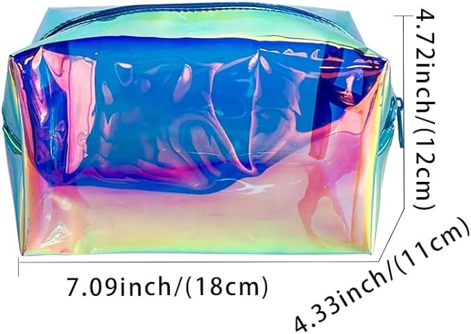 ONEART 2Pack Holographic Cosmetic Bags, Portable Iridescent Makeup Bag, Waterproof Zippered Toiletry Bags for Travel Makeup Brush Holder, Women Organizer Bag Cases