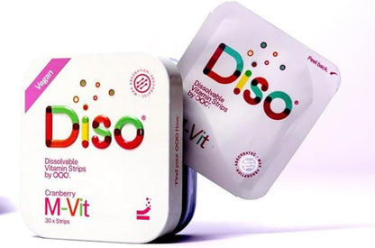 DISO - M-VIT - Multivitamin Dissolvable Oral Supplement Strips, Cranberry Flavor, Vegan, Sugar Free, High Absorption, Gluten Free, Individually Wrapped, 30 Count
