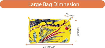 Rastogi Handicrafts Cosmetic Bags Set, 3 Piece Make Up Organizer Bag Storage Bags with Zipper Closure (3, Yellow, Design-8)