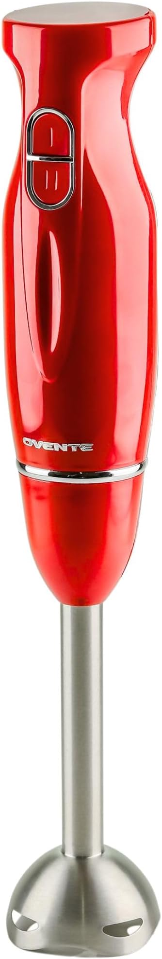 OVENTE Immersion Hand Blender, 300W Electric Handheld Portable Stick Mixer with 2 Mixing Speed and Stainless Steel Blades for Effortless Blending Smoothies, Shakes, Puree or Baby Food, Red HS560R