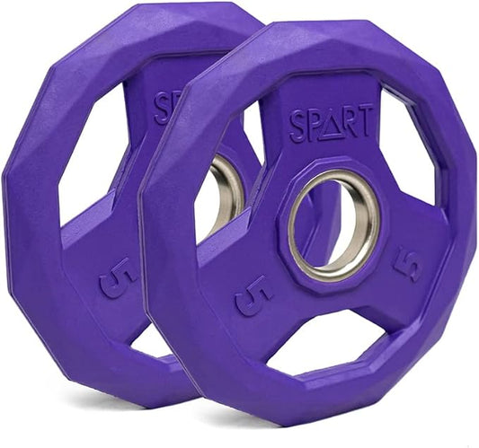 SPART Color Coded Weight Plate 2-Inch Rubber Coated 2.5LB/5LB/10LB/25LB/35LB/45LB, Pair