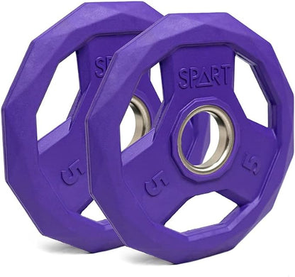 SPART Color Coded Weight Plate 2-Inch Rubber Coated 2.5LB/5LB/10LB/25LB/35LB/45LB, Pair