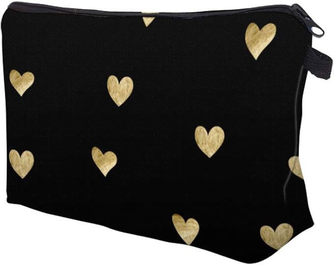 Cute Travel Makeup Bag Cosmetic Bag Small Pouch Gift for Women (Brushed Gold Heart)