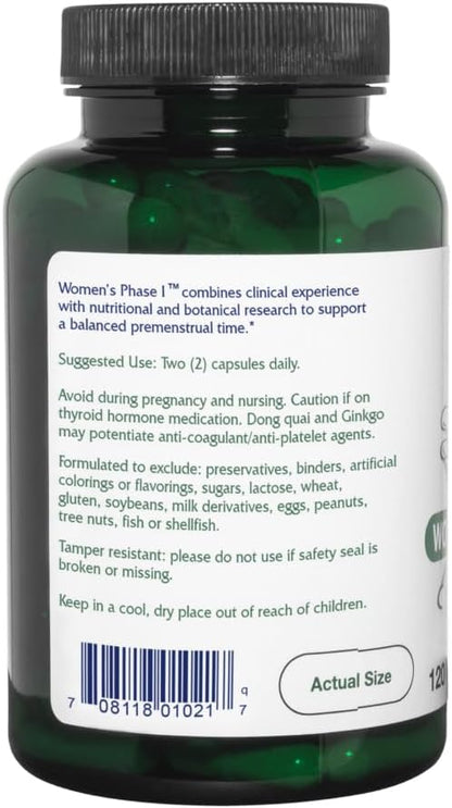 Vitanica Women's Phase I, Premenstrual Support, Vegan, 120 Capsules