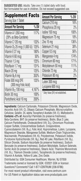 jogi Silver Men 50 Plus Multivitamin Supplement Tablets,Eye Health Vitamins That Come in Easy-to-Swallow tablets65 Count