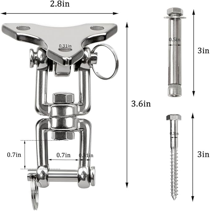 Stainless Steel 304 Heavy Bag Swing Hanger with 360° Rotation - 1200lb Capacity - Ideal for Punching Bag Ceiling Mount, Hammocks, Yoga, and Porch Swings