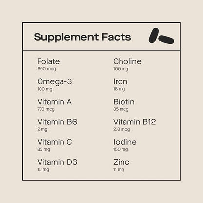 Modern Fertility Prenatal Multivitamin | Developed with OB-GYNs, Contains 12 Essential Nutrients for Support Before, During, and After Pregnancy, FSA HSA Approved | 30-Day Supply (60 Capsules)