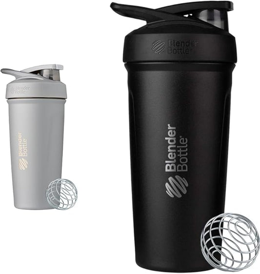 BlenderBottle 24-Ounce Stainless Steel Shaker Cup Bundle with Wire Whisk, Grey and Black