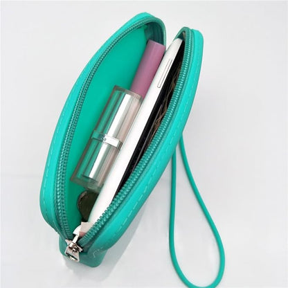 Silicone Small Makeup Bag Pouch for Purse, Travel Toiletry Bag Cute Portable Cosmetic Bag Waterproof Makeup Storage Bag Mini Zipper Clutch Makeup Organizer for Makeup, Beauty Tools (Small Green)