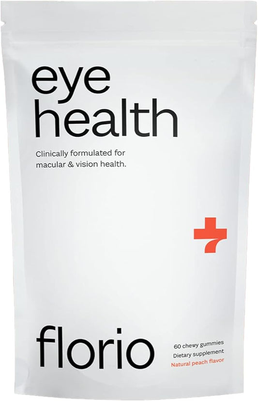 Florio Eye Health Gummy Vitamins for Adults, 2X Lutein & Zeaxanthin, Vitamins A, B2, B3, C & E, Preserve Macular & Retinal Health, Fights Oxidation, 30-Day Supply, Natural Peach Flavor