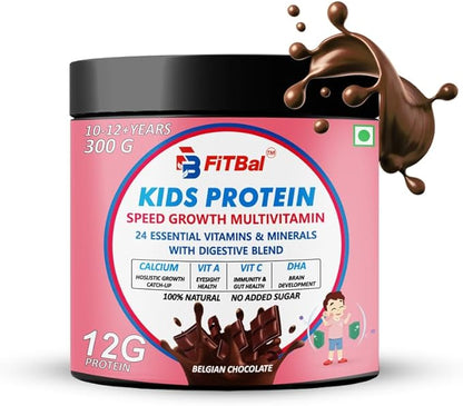 Kids Protein - Speed Growth Multivitamin with 24 Essential Nutrients and Digestive Blend - 300g Belgian Chocolate