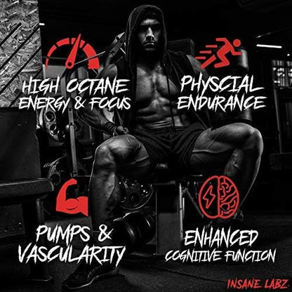 Insane Labz Psychotic Test, High Stim Testosterone Energy and Pump Boosting Pre-Workout Powder with DMAE Bitartrate, D Aspartic Acid, Creatine HCL and Glycerol Monostearate, 30 Servings, Grape