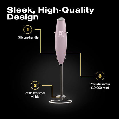 Bean Envy Milk Frother Handheld for Coffee - Electric Hand Blender, Mini Drink Mixer Whisk & Coffee Foamer Wand with Stand for Lattes, Cappuccino, Matcha and Hot Chocolate - Kitchen Gifts - Pink