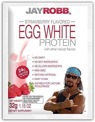 Jay Robb Strawberry Egg White Protein Powder, Low Carb, Keto, Vegetarian, Gluten Free, Lactose Free, No Sugar Added, No Fat, No Soy, Nothing Artificial, Non-GMO, Individual Packets