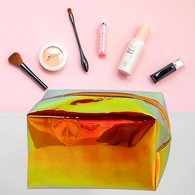 ONEART Holographic Iridescent Cosmetic Bag,Travel Toiletry Pouch,Colorful Beauty Case with Zipper for Women,Clear Makeup Bag for Travel Women Girls