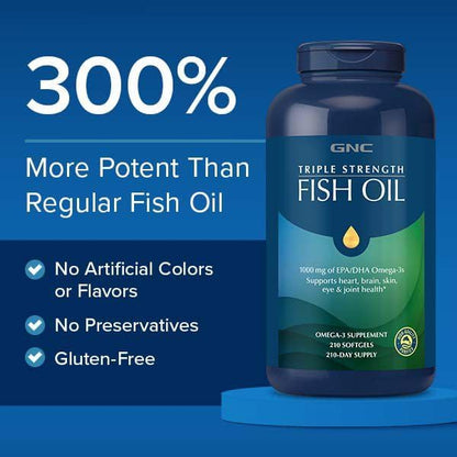 GNC Triple Strength Omega-3 Fish Oil Mini's 1000mg | Heart, Brain, Joint & Eye Support with EPA & DHA | Non-GMO Gluten Free | 240 Mini Softgels