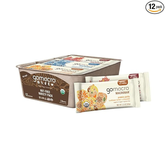 GoMacro MacroBar Organic Vegan Protein Bars - Nut-Free Variety Pack (2.3 Ounce Bars, 12 Count)