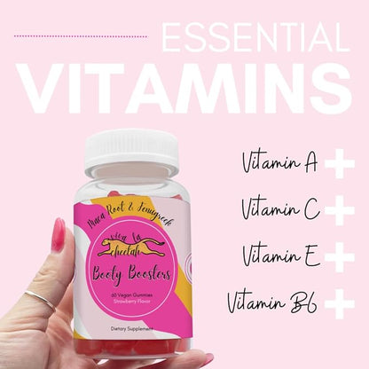 Booty Enhancing Gummy Supplement, Big Butt Enhancer, Workout Support, Multivitamin for Women, Natural Glute Boost Vitamins for a Curvy Shape & Max Gains, 60 Vegan Gummies