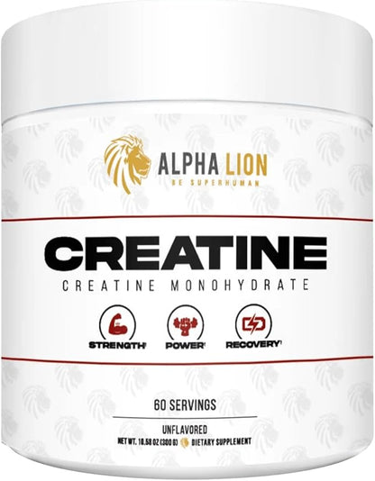 ALPHA LION Creatine Monohydrate Powder, 5000mg Per Serving (5g), Supports Muscle Strength, Power, Athletic Performance, Pure Creatine Supplement (60 Servings, Unflavored)