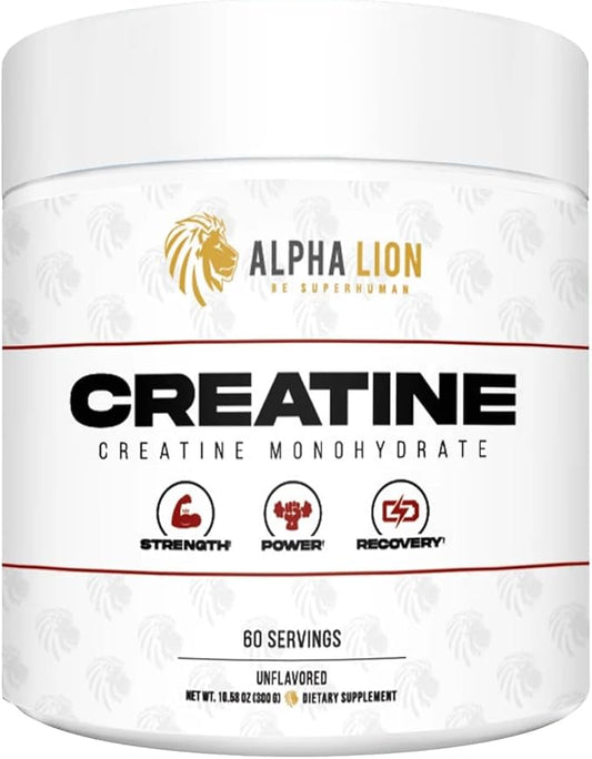 ALPHA LION Creatine Monohydrate Powder, 5000mg Per Serving (5g), Supports Muscle Strength, Power, Athletic Performance, Pure Creatine Supplement (60 Servings, Unflavored)