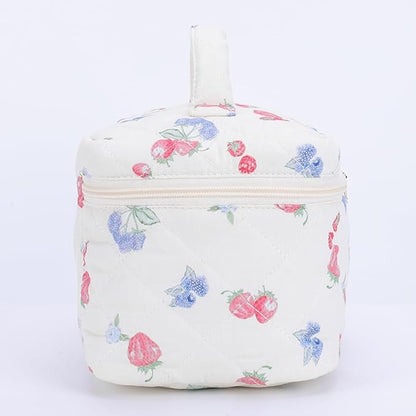 Quilted Makeup Bag Set 3 Pcs Cotton Cute Makeup Bags For Women Large Aesthetic Floral Cosmetic Bag Coquette Flower Makeup Pouch