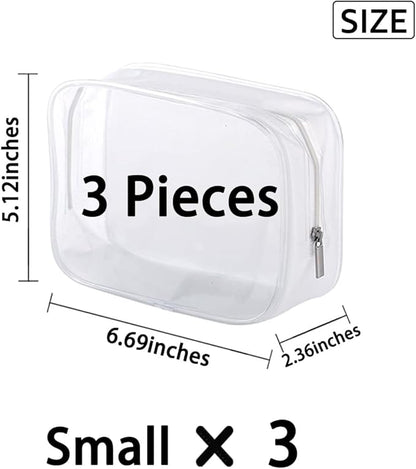 Clear Plastic Zippered Toiletry Carry Pouch TSA Approved Toiletry Bag Portable Cosmetic Makeup Bag for Vacation, Bathroom and Organizing (White 3Pcs, Small)