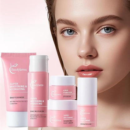 Hydrating Mini Skincare Set - Travel & Gym Essentials - Enrich Sodium Hyaluronate - Small Skin Care Kit with Face Cleanser, Serum, Balm, Eye Cream & Night Cream, Facial Kit for Women