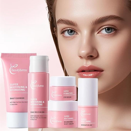 Hydrating Mini Skincare Set - Travel & Gym Essentials - Enrich Sodium Hyaluronate - Small Skin Care Kit with Face Cleanser, Serum, Balm, Eye Cream & Night Cream, Facial Kit for Women