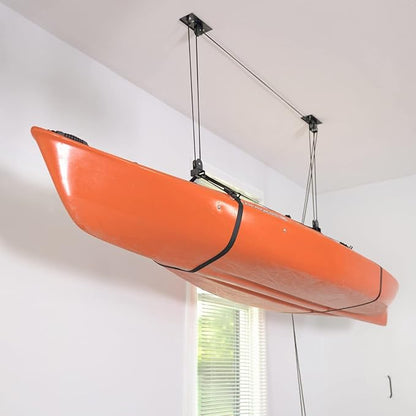 StoreYourBoard Kayak and Canoe Ceiling Pulley System, Garage Mount Storage Hoist, Heavy Duty Holds 150 lbs, Indoor Organizer