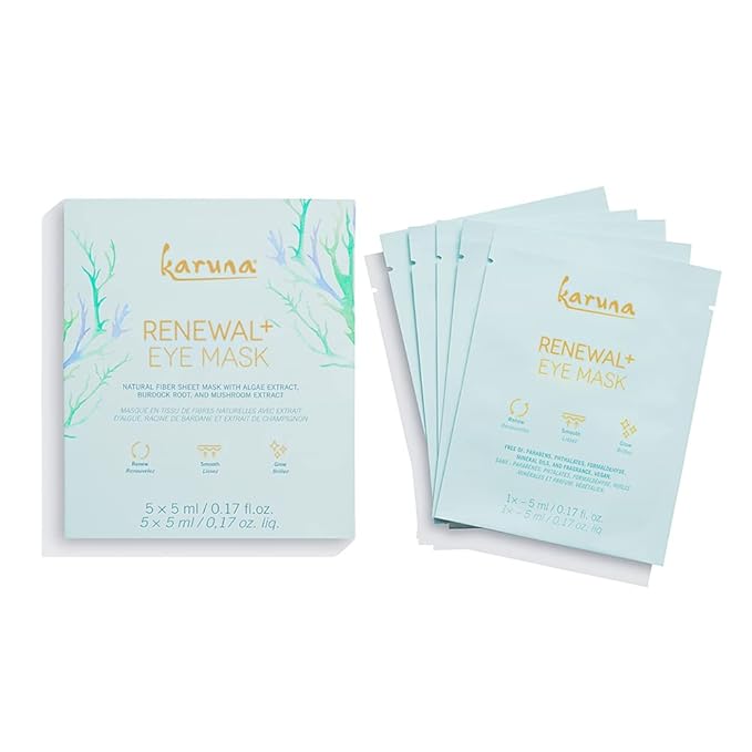 Karuna Skin - Renewal+ Eye Mask | Under Eye Patches for Tired Eyes |Burdock Root & Mushroom Extract | For Puffy Eyes & Fine Lines | 5 per Pack
