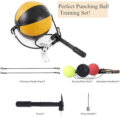 Double End Punching Bag Boxing Striking for Training - Speed Ended Set Includes Reflex Ball Headband and Pump- Portable MMA