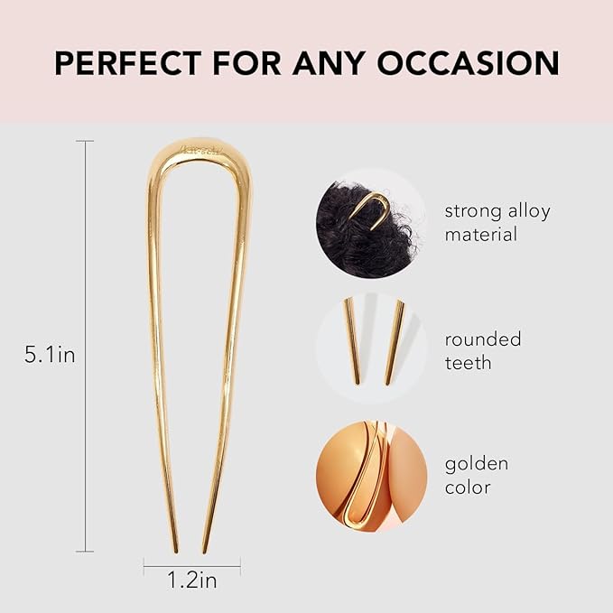 Kitsch Metal French Hair Pin for Women - Elegant Hair Accessories for Women, Ideal for Buns & French Twist, Designed for a Secure, Comfortable Fit - 2 Pcs Gold