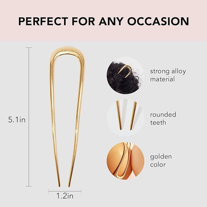 Kitsch Metal French Hair Pin for Women - Elegant Hair Accessories for Women, Ideal for Buns & French Twist, Designed for a Secure, Comfortable Fit - 2 Pcs Gold