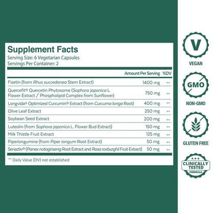 Qualia Senolytic Supplement, Fisetin, Quercetin, Piperlongumin & More, Aging Supplement That Supports Optimal Cell Repair & Rejuvenation, Naturally Eliminate Zombie Cells, 1 Month Supply