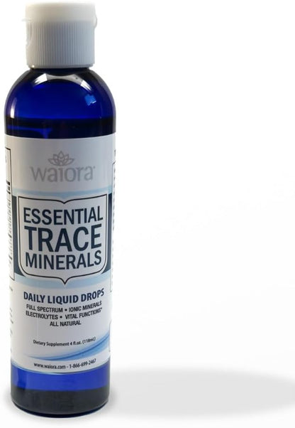 Waiora Essential Trace Minerals | Help Replenish Key Trace Minerals | 60+ Ionic Trace Minerals | Support Body’s Essential Functions, pH Balance | Plus Electrolytes for Hydration (4 Bott /192 serv)